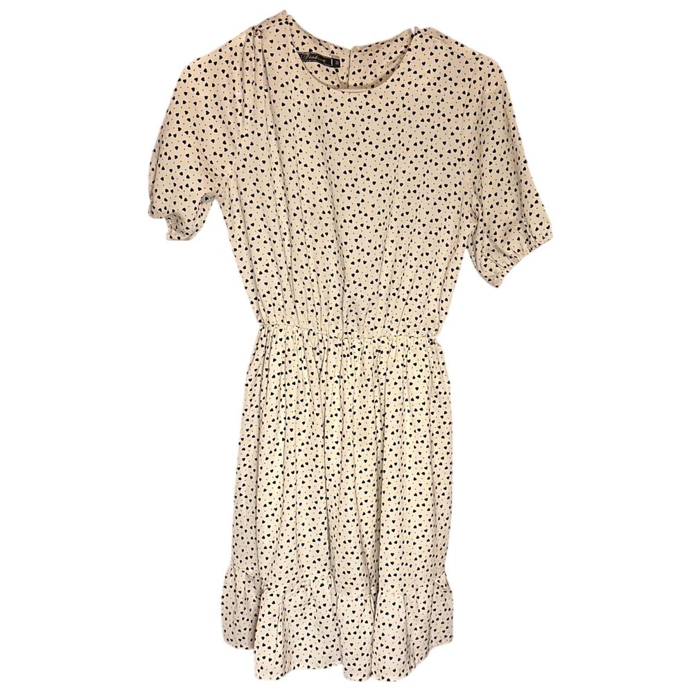 Women’s light cream and black small heart polka dot short sleeve dress size M